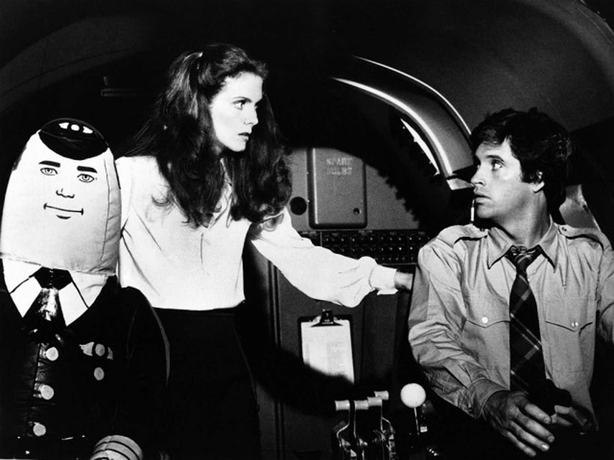 Julie Hagerty and Robert Hays in the 1980 spoof air disaster comedy Airplane