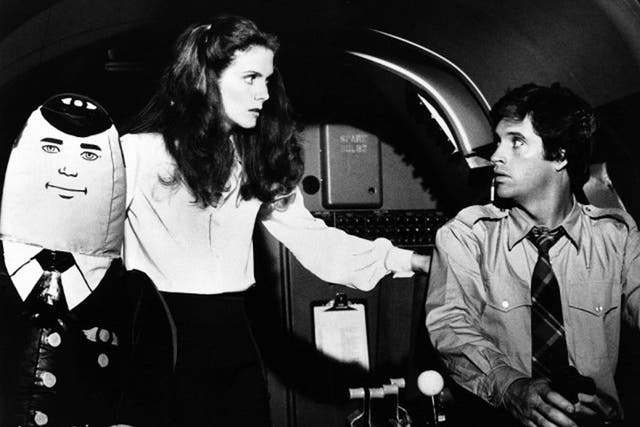 Julie Hagerty and Robert Hays in the 1980 spoof air disaster comedy Airplane