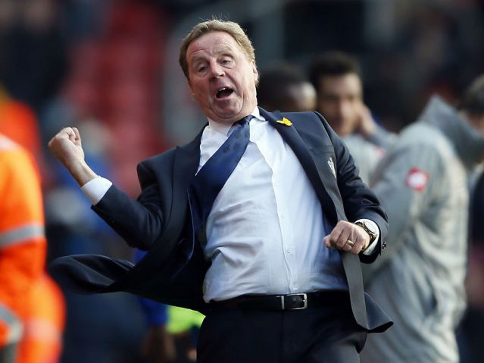 Harry Redknapp celebrates after beating Southampton on Saturday