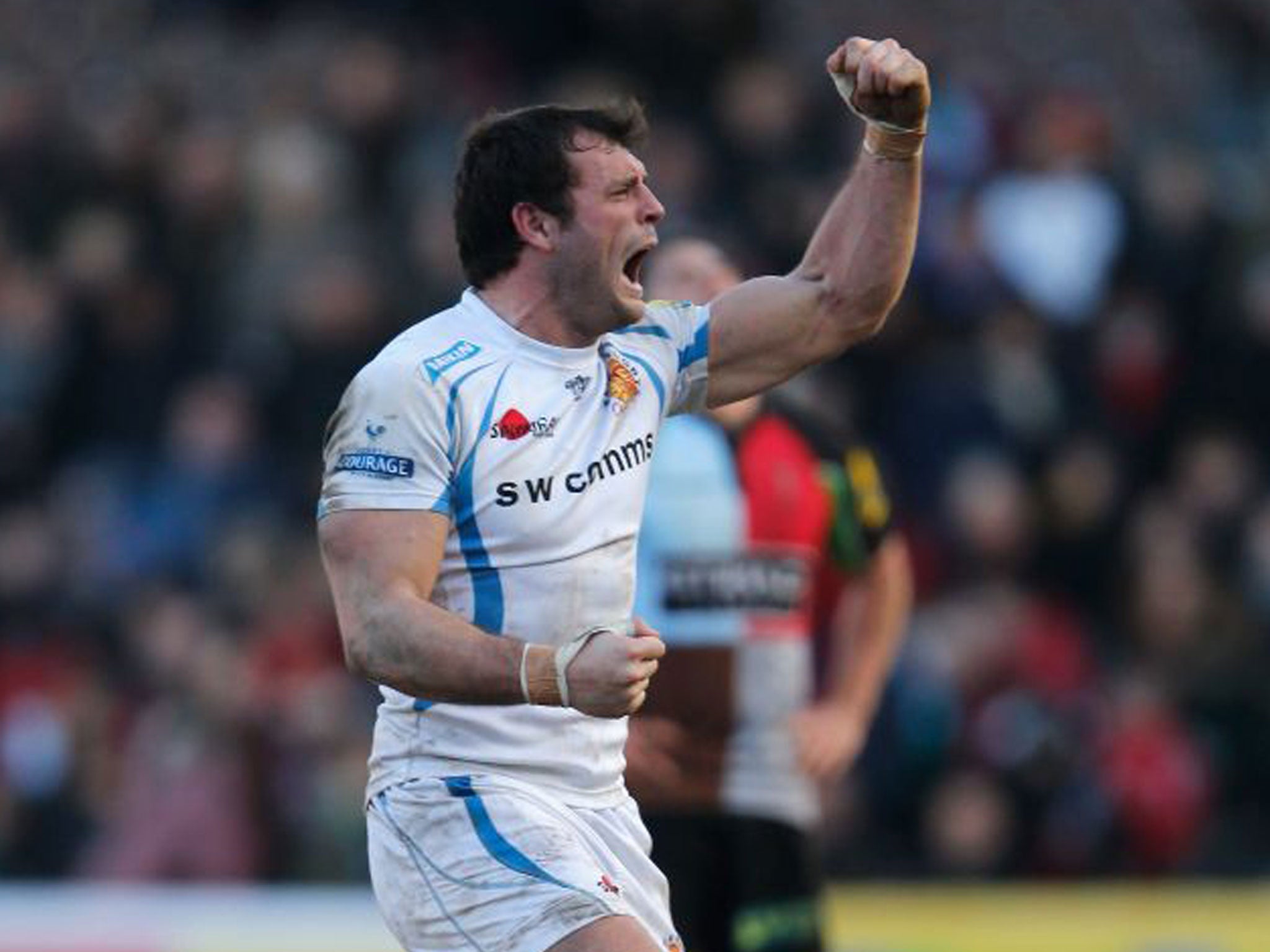 Exeter’s Luke Arscott scored a try in the shock win over Quins