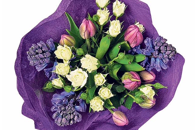 <p><strong>{1} Marks &amp; Spencer Mother's Day Spring Posy</strong></p>
<p>It might not be the most original of gifts, but you'll be hard-pushed to find a mum who doesn't love flowers. This pretty posy, which comprises long-lasting blue hyacinth, purple tulips and white roses, won't break the bank and is available in alternative colours too.</p>
<p>£10, <a href="http://www.marksandspencer.com" target="_blank">marksandspencer.com</a></p>