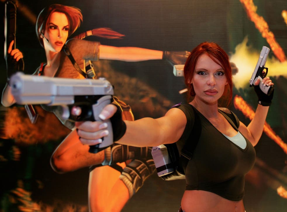 Diana Dorow a dressed as Lara Croft poses at the 'EIDOS' stand to promote the newest Tomb Raider game on August 17, 2005 in Leipzig, Germany.
