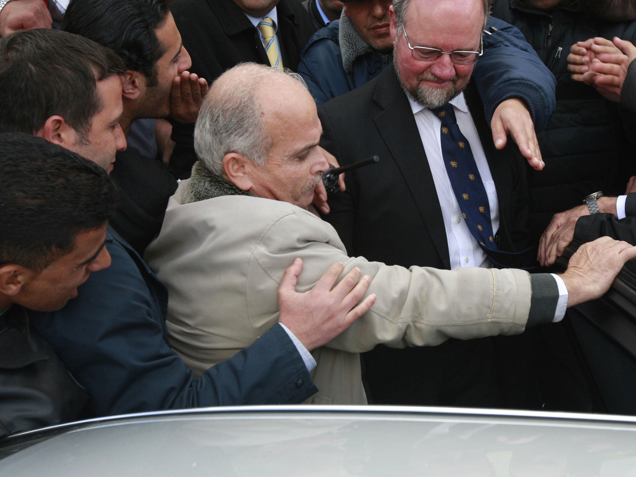 Palestinians students block the British consul general Sir Vincent Fean