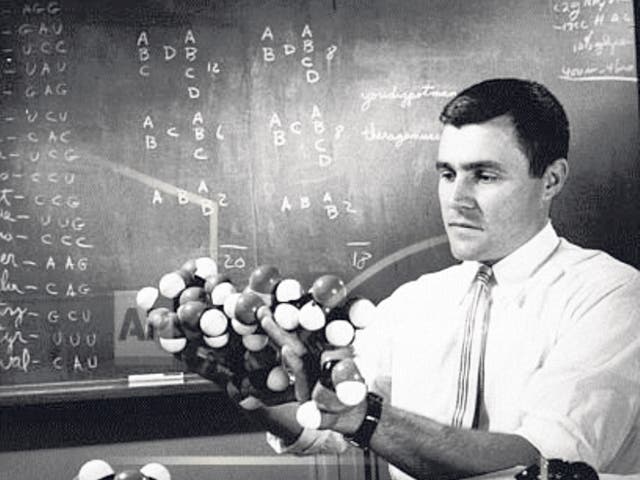 Woese in 1961 with a model of the ribonucleic acid chain 