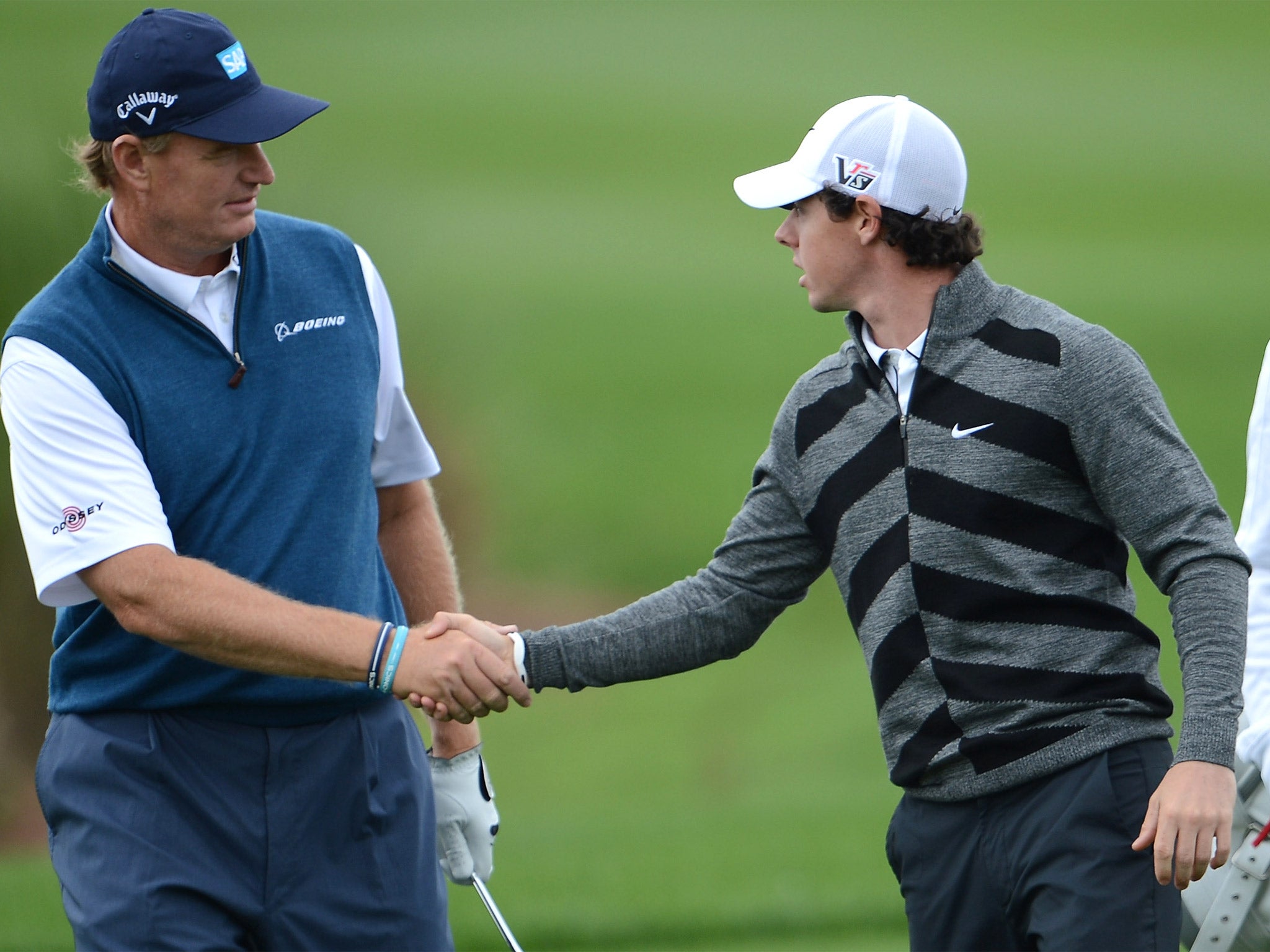 Ernie Els (left) said Rory McIlroy was ‘a great kid’ and he hoped everyone could ‘move on’