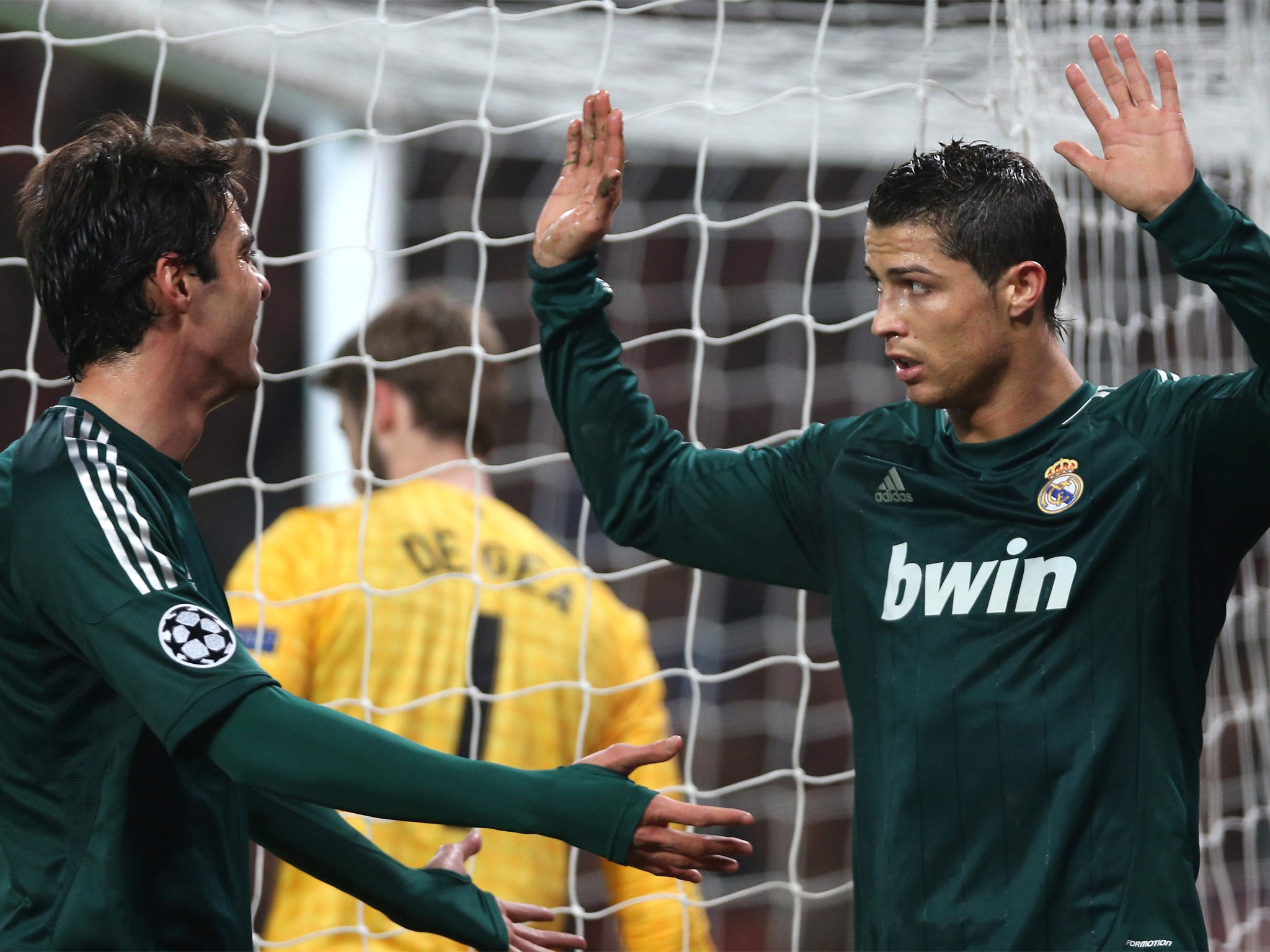 Ronaldo celebrates with Kaka, though tries his best to show respect to his former employers