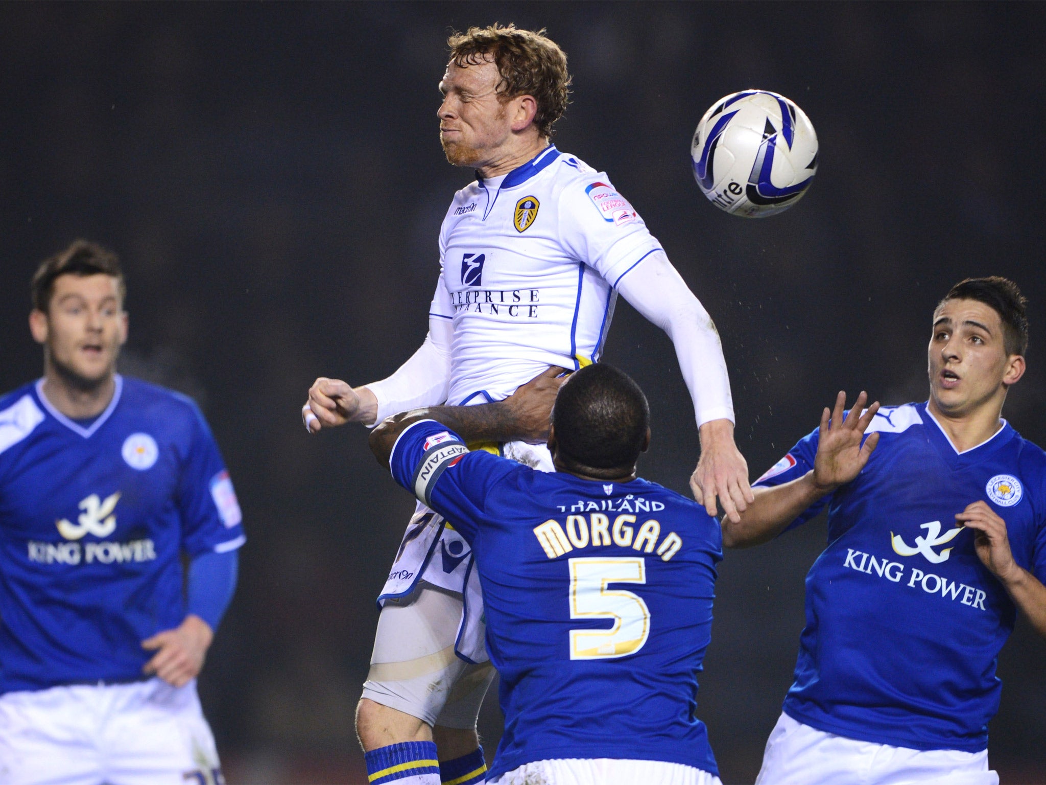 Leeds United’s Paul Green challenges for the ball during last night’s Championship match