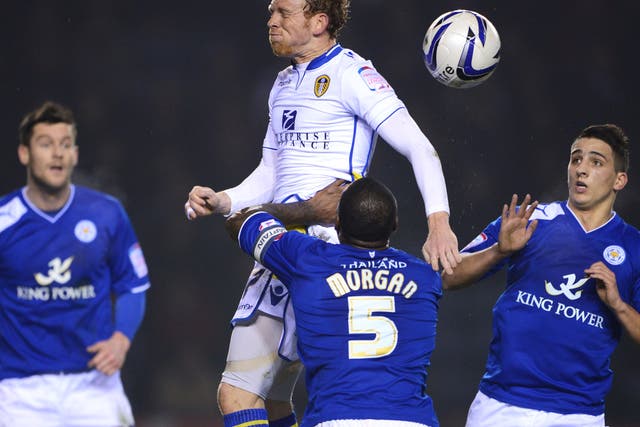 Leeds United’s Paul Green challenges for the ball during last night’s Championship match