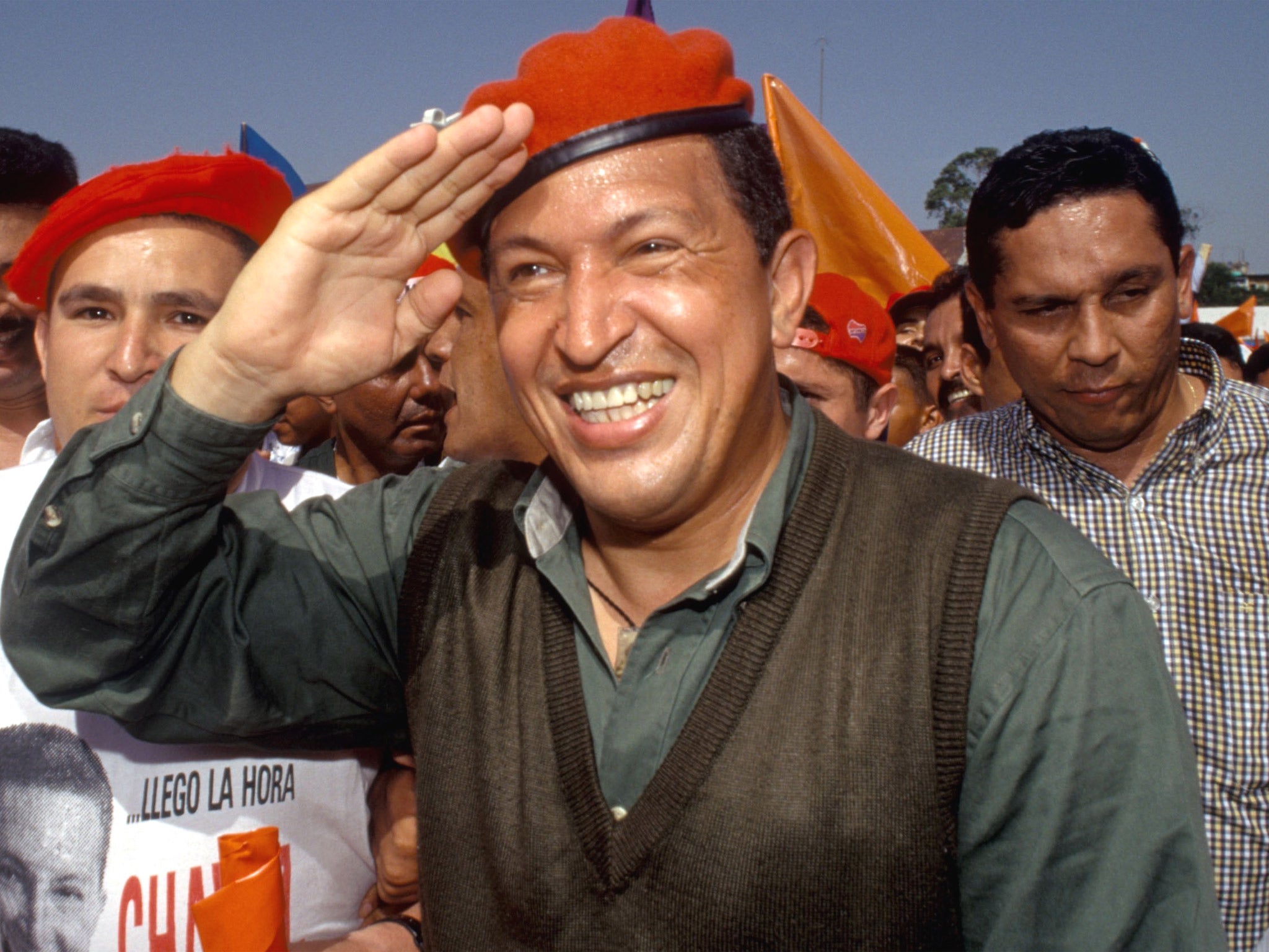 Hugo Chavez at a campaign rally in 2003