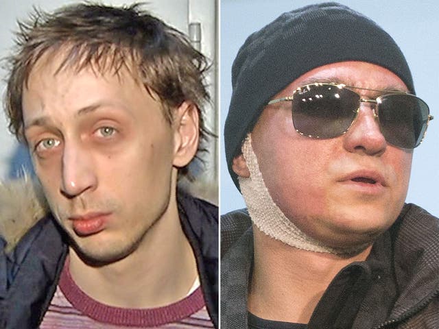 Pavel Dmitrichenko, left, in footage released by Moscow police yesterday. The dancer has told police he organised the attack on Sergei Filin, right