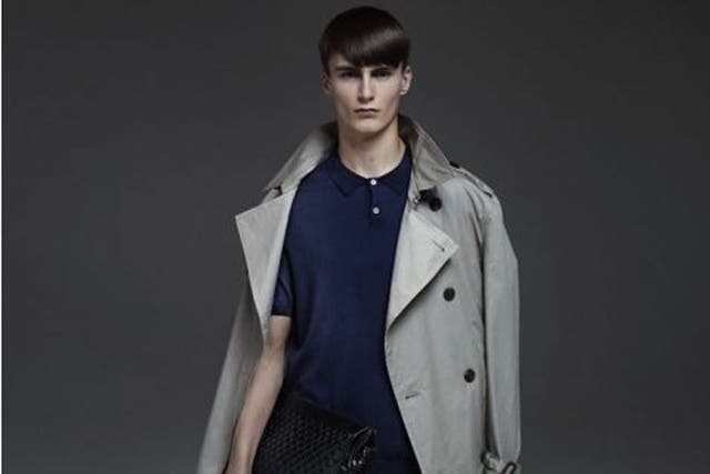 Model wears: trench coat £100; knitted polo £55; skinny jeans £60; woven leather document wallet £45