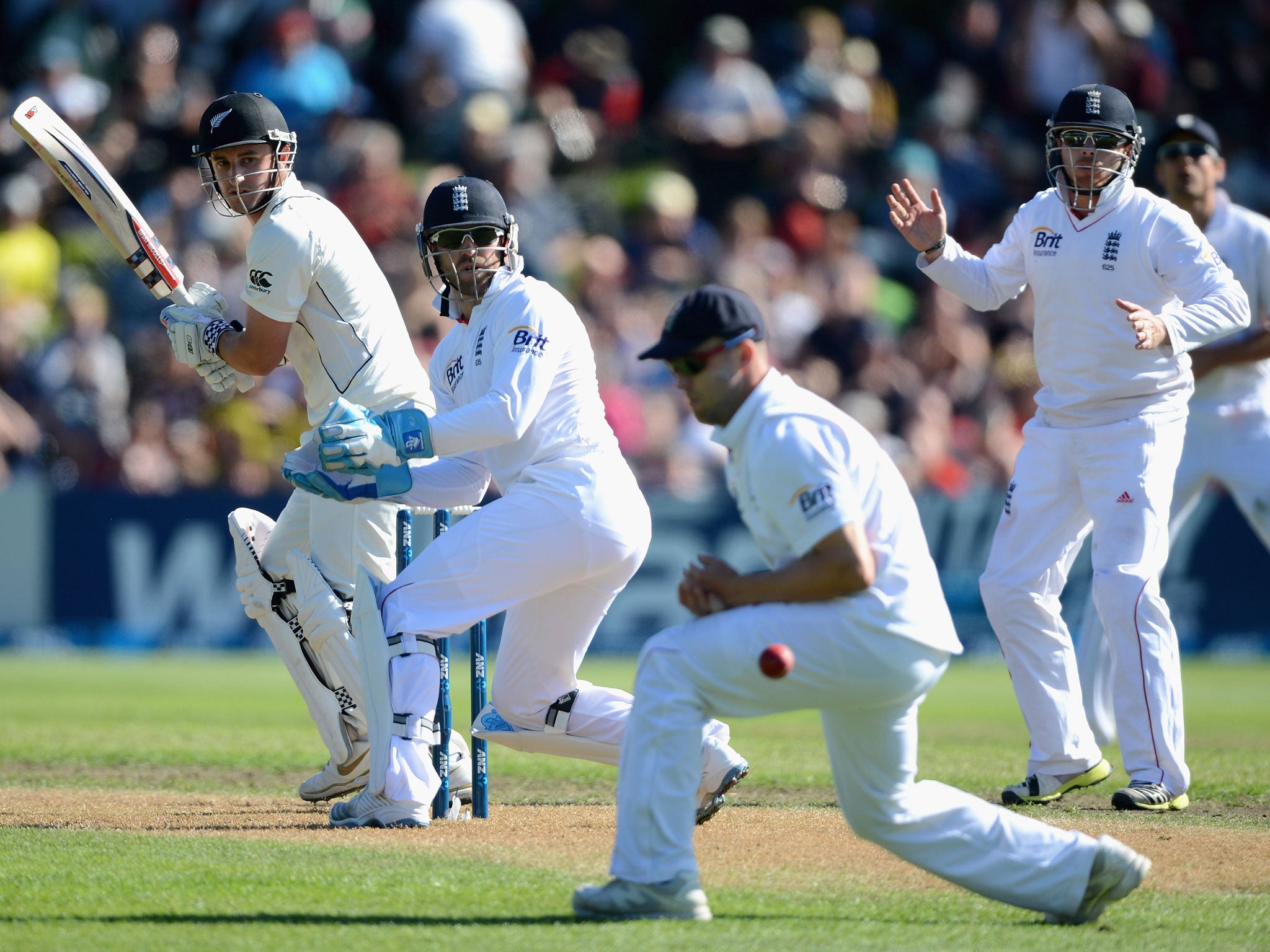 Hamish Rutherford of New Zealand bats during day two of the First Test match between New Zealand and England