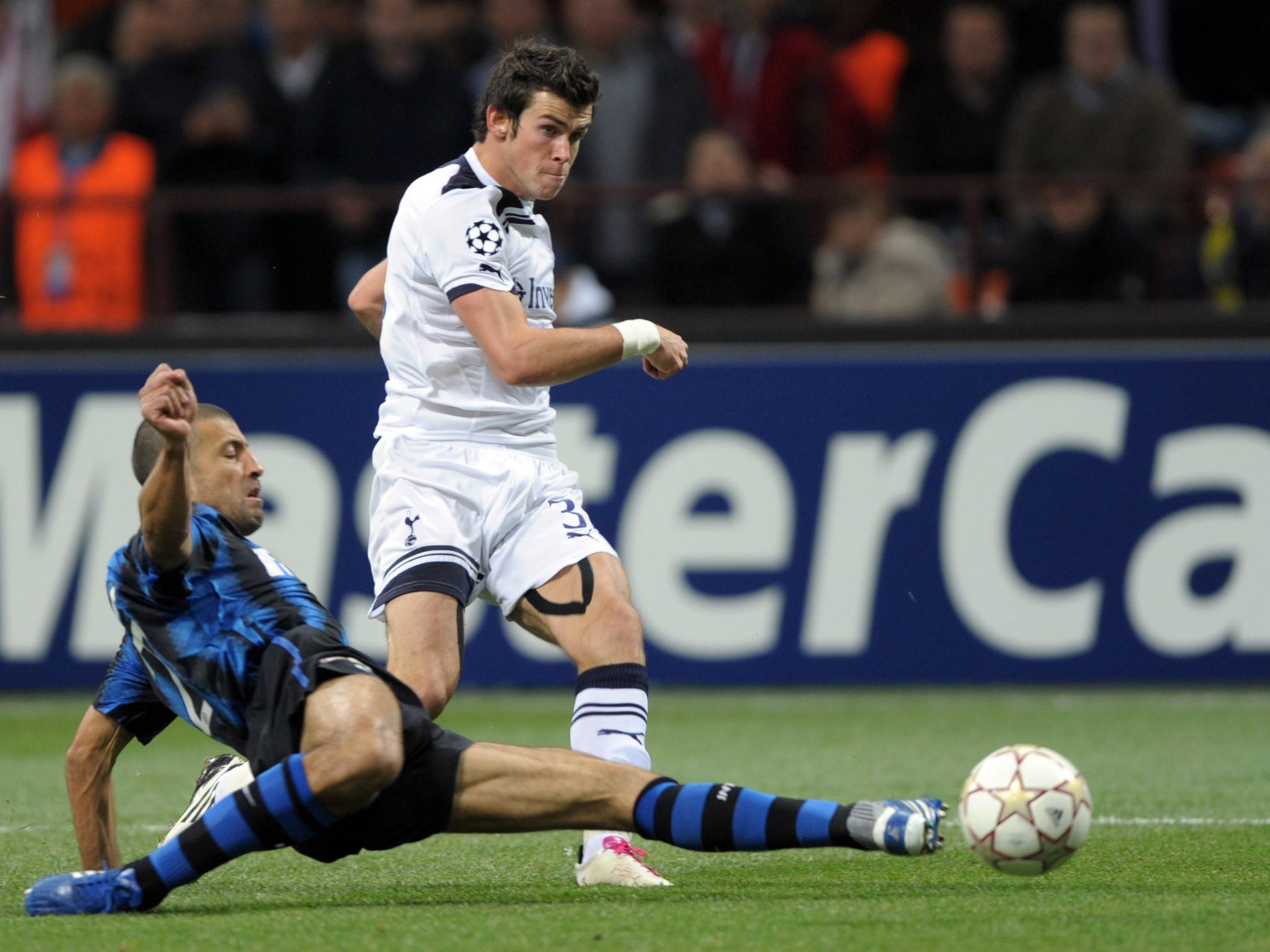 Gareth Bale in action at the San Siro in 2010 where he scored a hat-trick