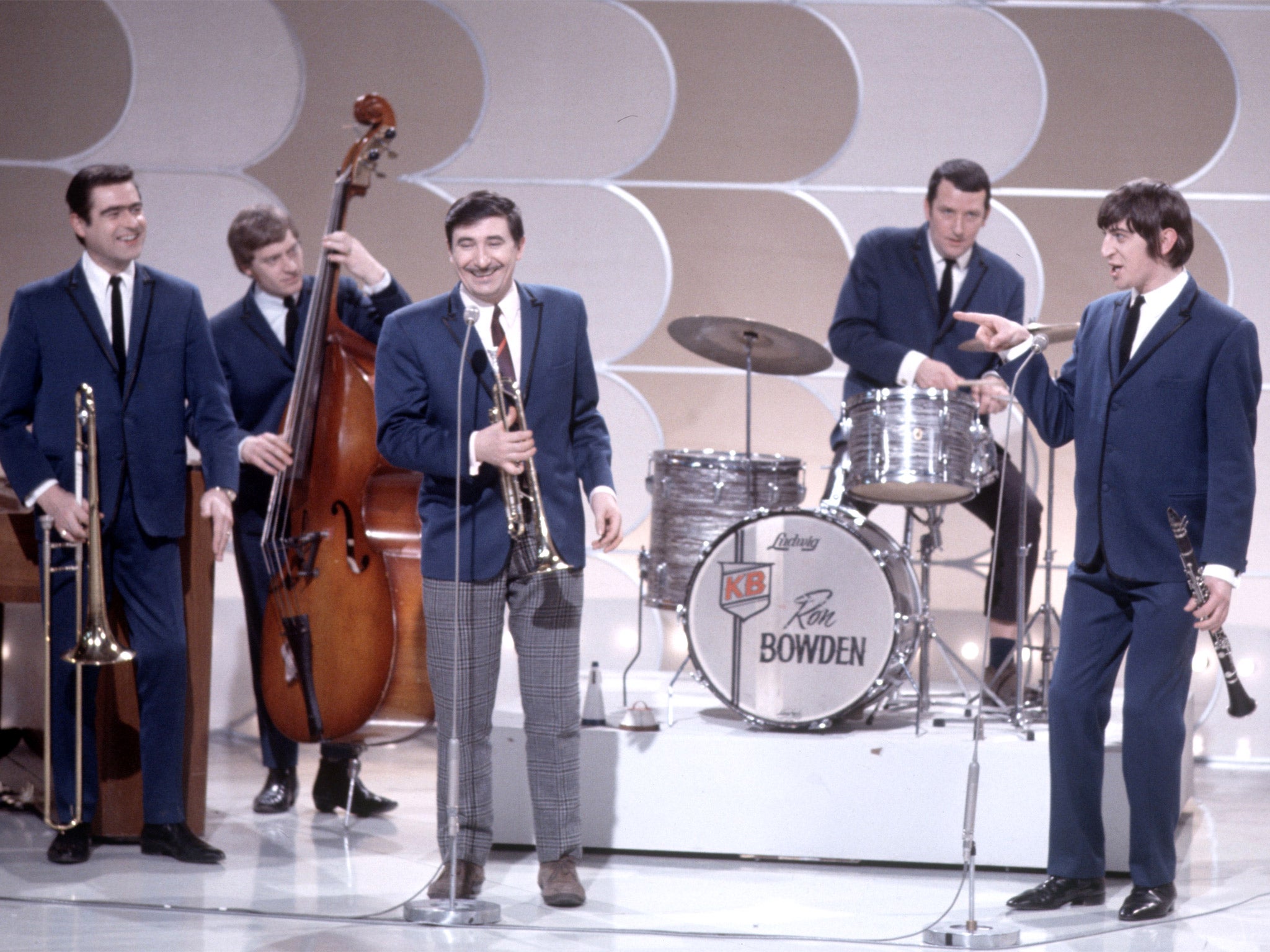 Joie de vivre: Ball, centre, with his Jazzmen on ‘The Morecambe and Wise Show’ in 1967