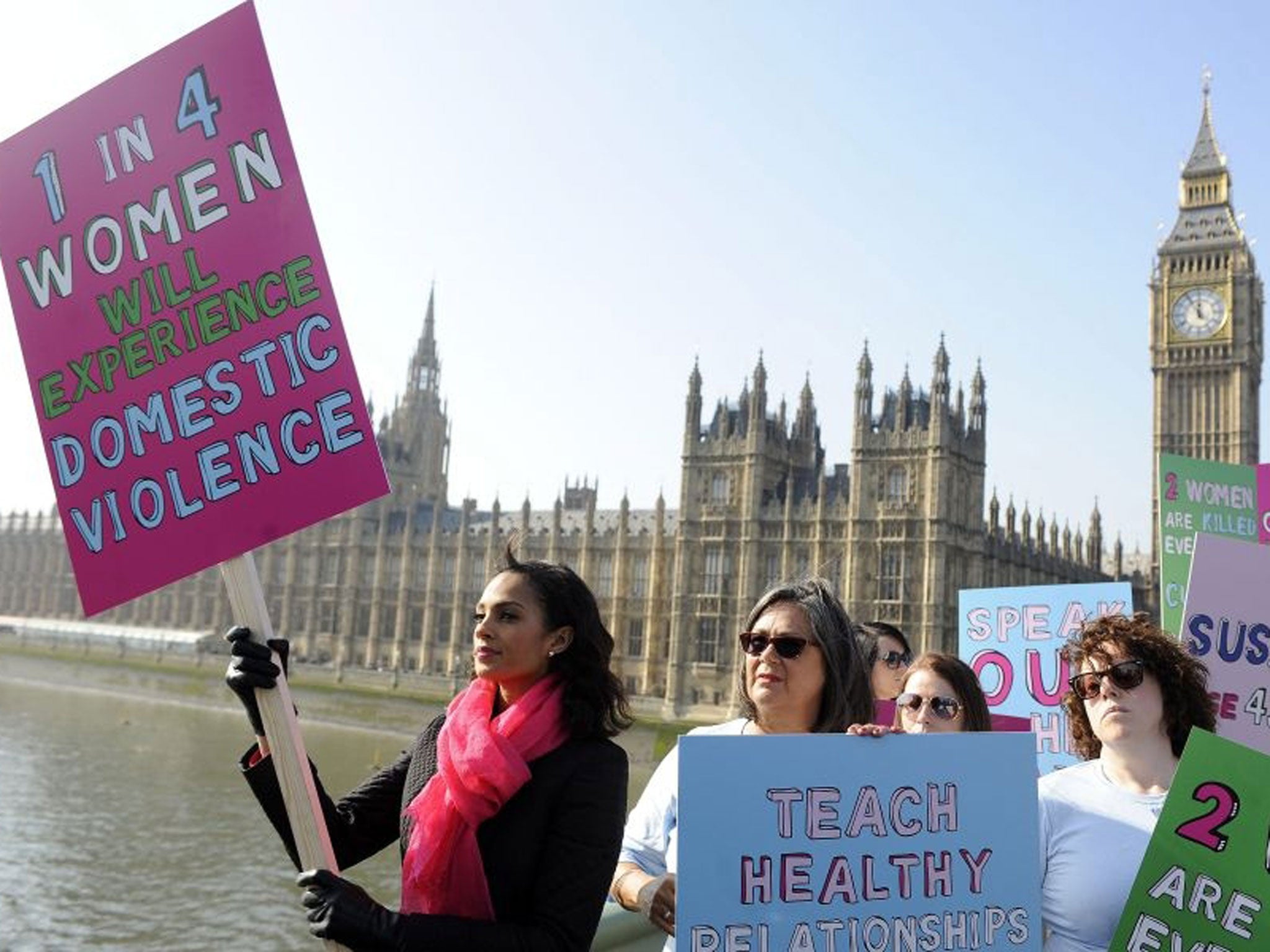 Alesha Dixon leads women across Westminster Bridge in London, 5th March, to mark International Women’s Day 2013.