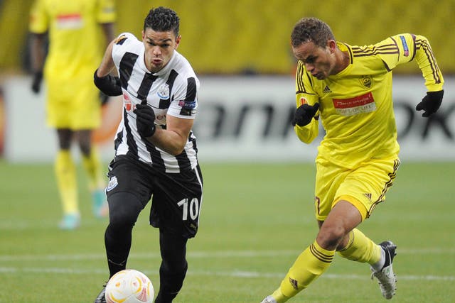 Newcastle midfielder Hatem Ben Arfa in Europa League action against Anzhi Makhachkala 