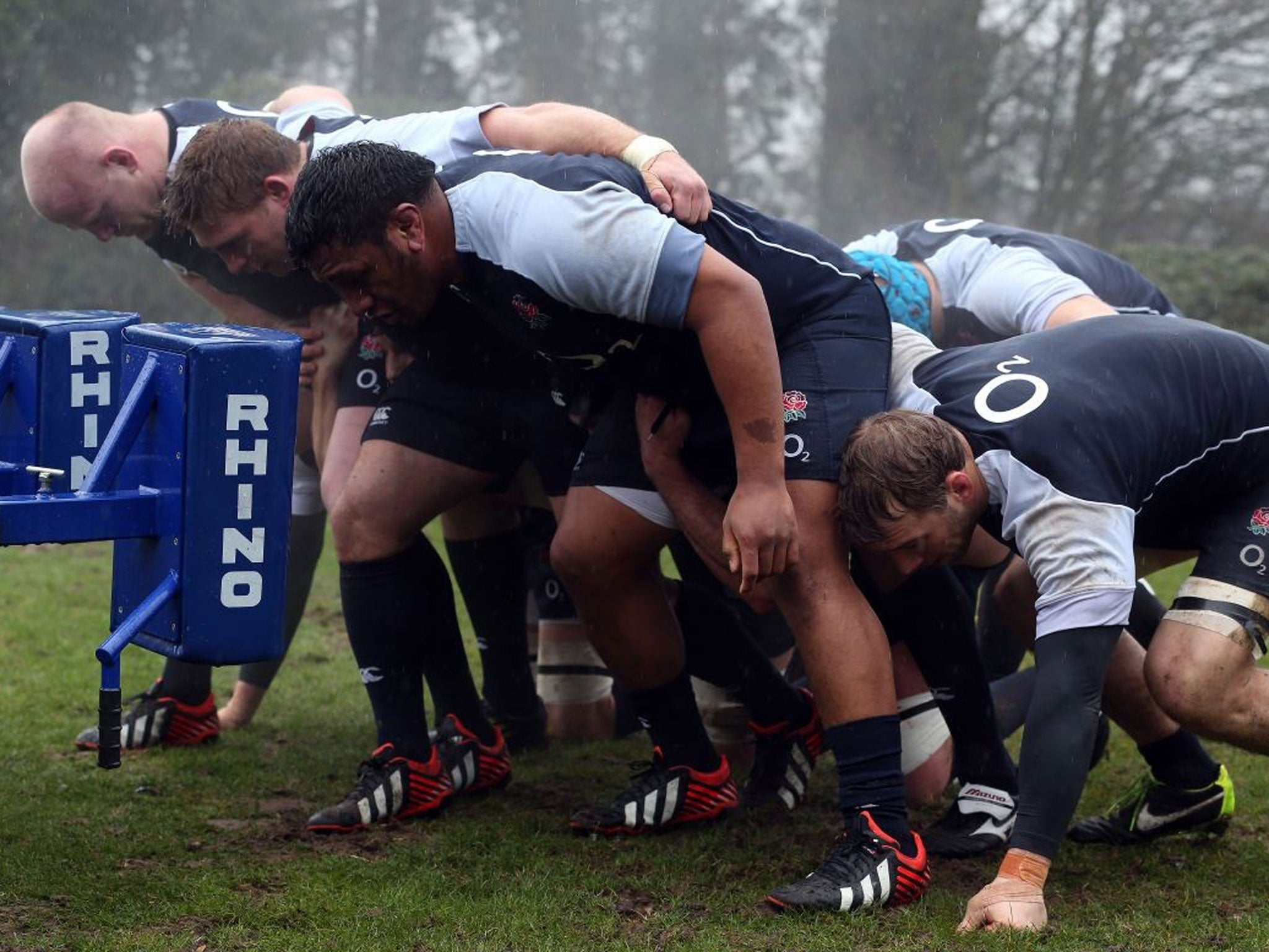 Final push: England’s scrum get in some practice ready for two of the most important games in this emerging team’s history