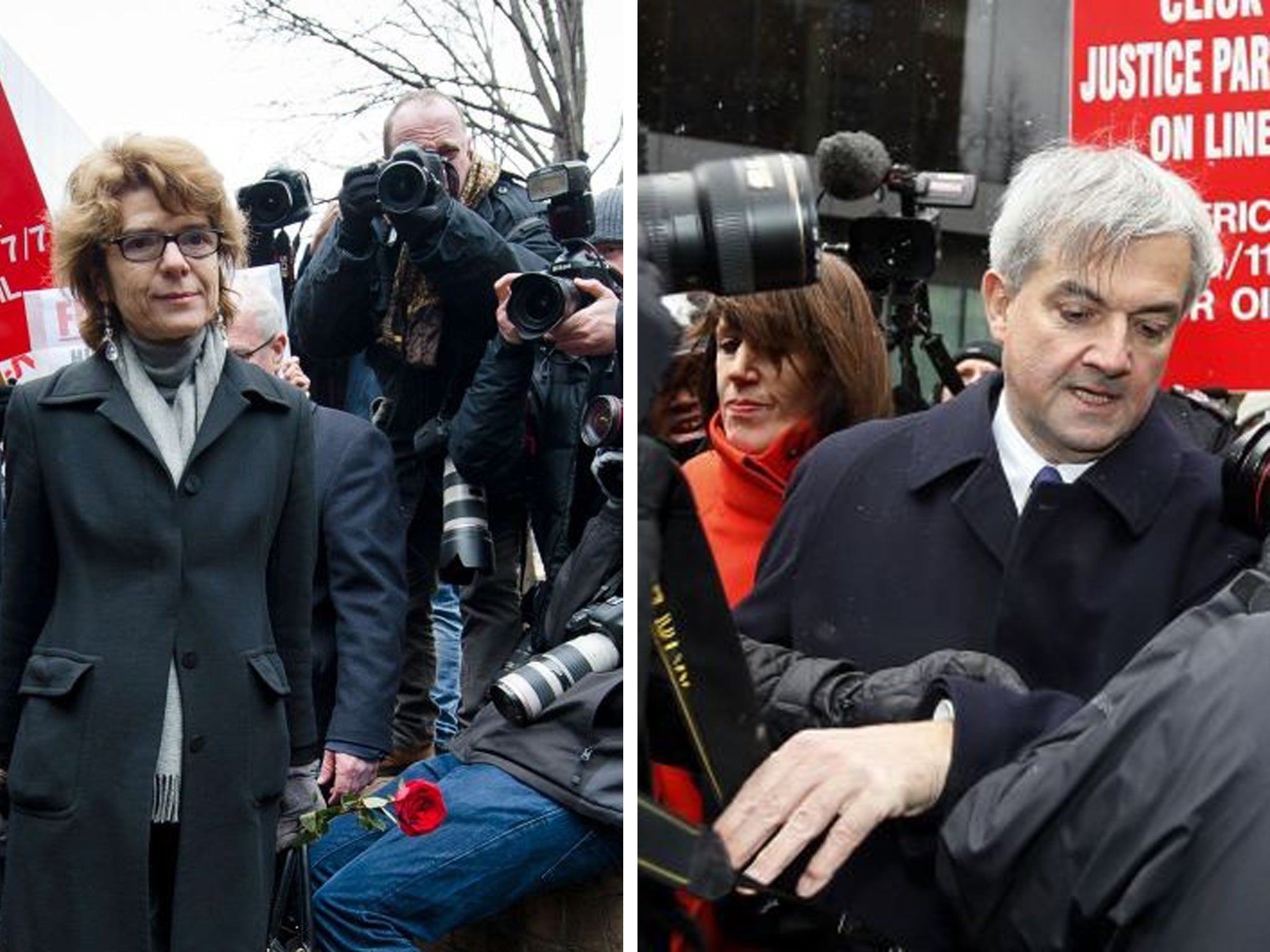 Vicky Pryce and Chris Huhne arrive at Southwark Crown Court for sentencing