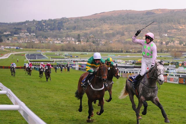 Ruby Walsh celebrates winning The William Hill Supreme Novices' Hurdle Race on Champagne Fever during Champion Day at Cheltenham Racecourse