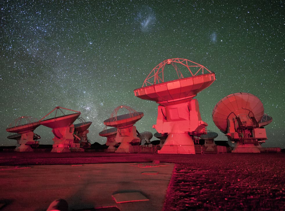 Alma receives weak radiowaves emitted by sources as far as 13 billion light years away