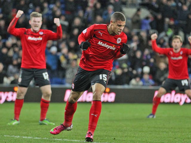 Rudy Gestede celebrates his injury-time equaliser for Cardiff
