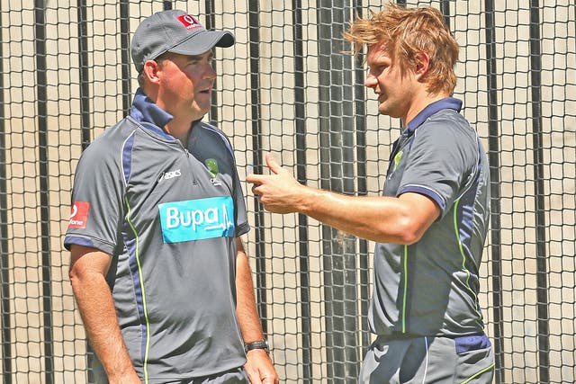 Mickey Arthur (left) with Shane Watson before the Australia vice-captain left the squad