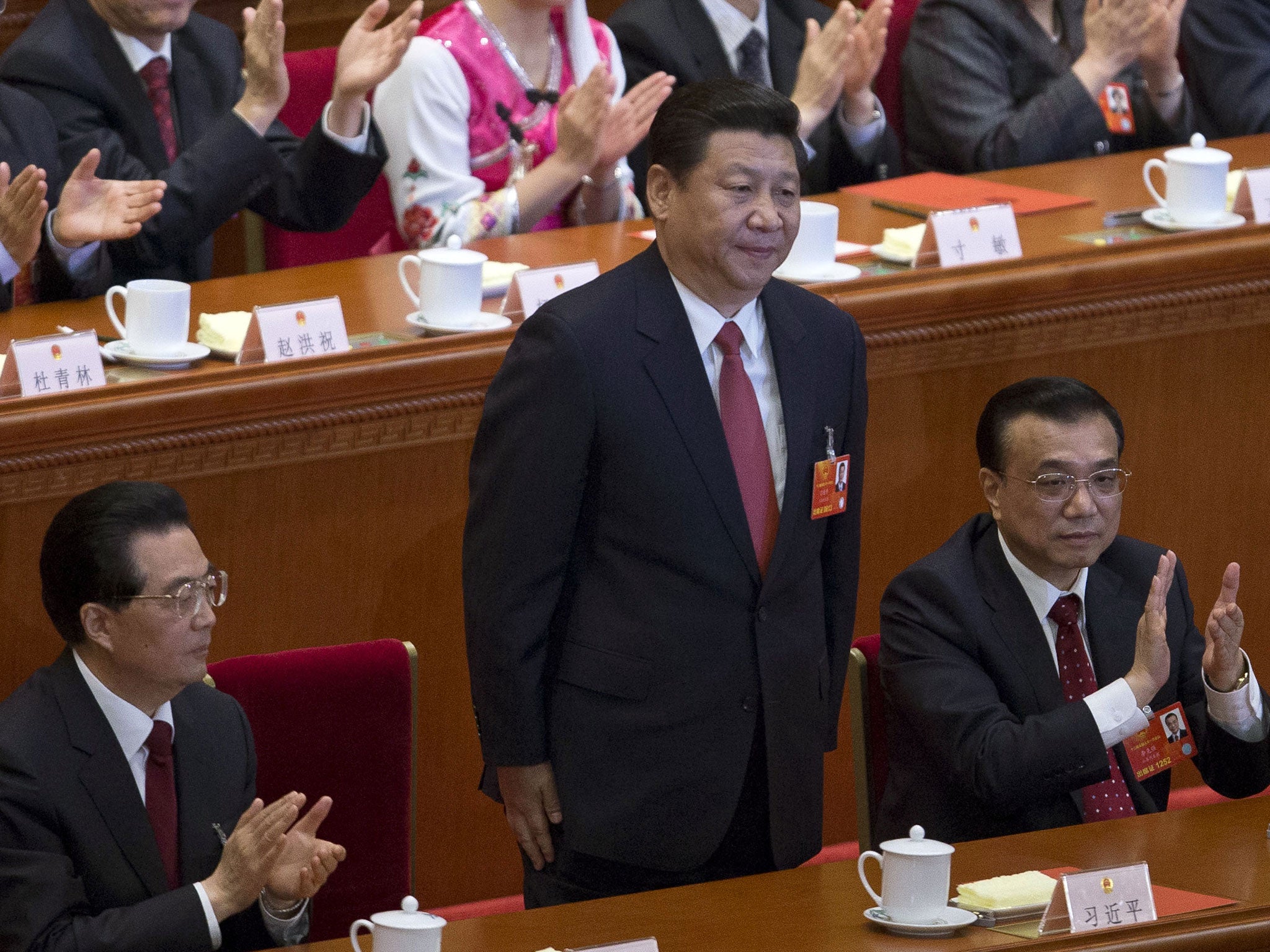 President Xi Jinping, front row centre, stands up as he is formally elected