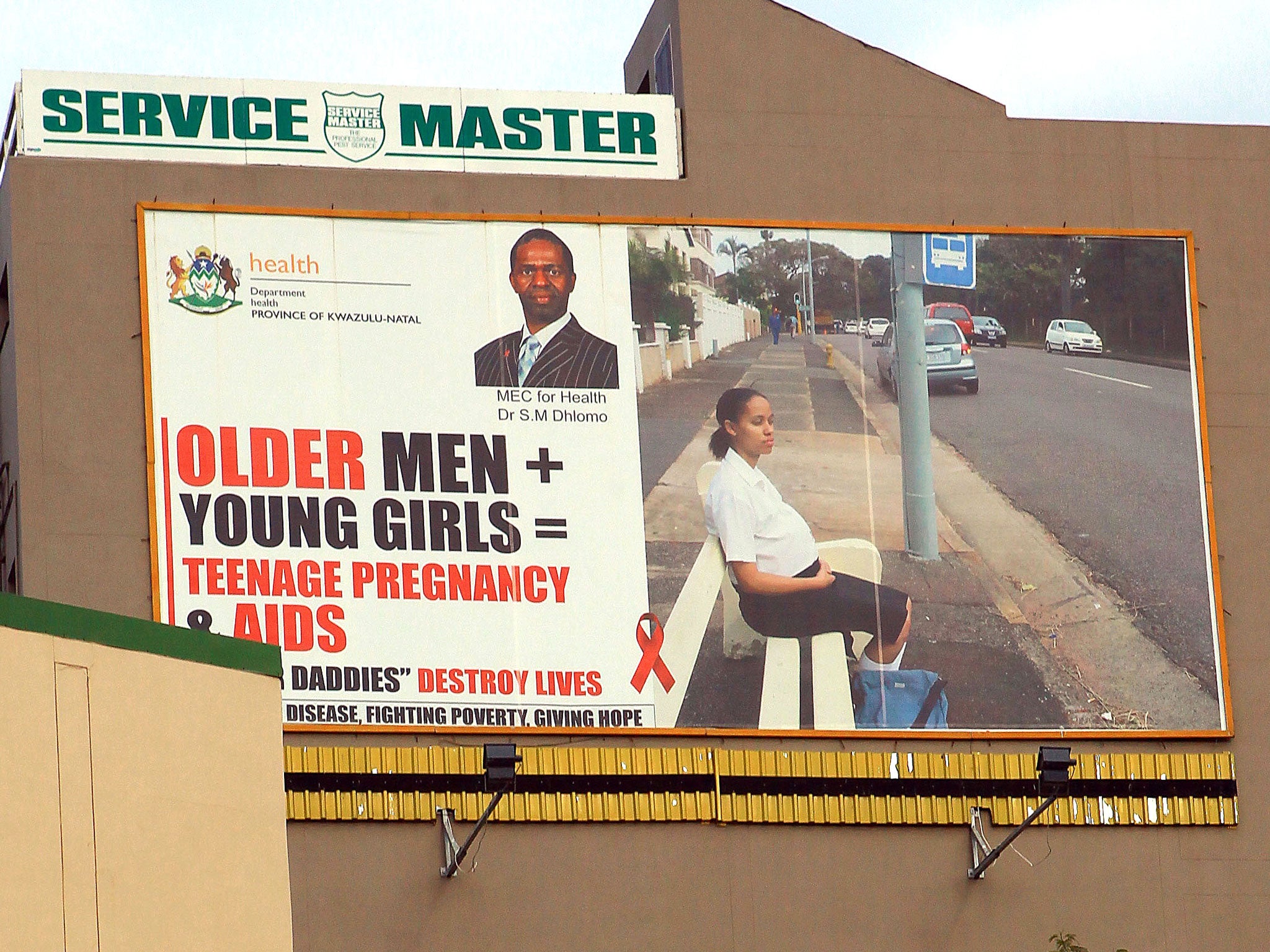 A giant billboard in South Africa  highlighting the dangers of young women having sex with older men