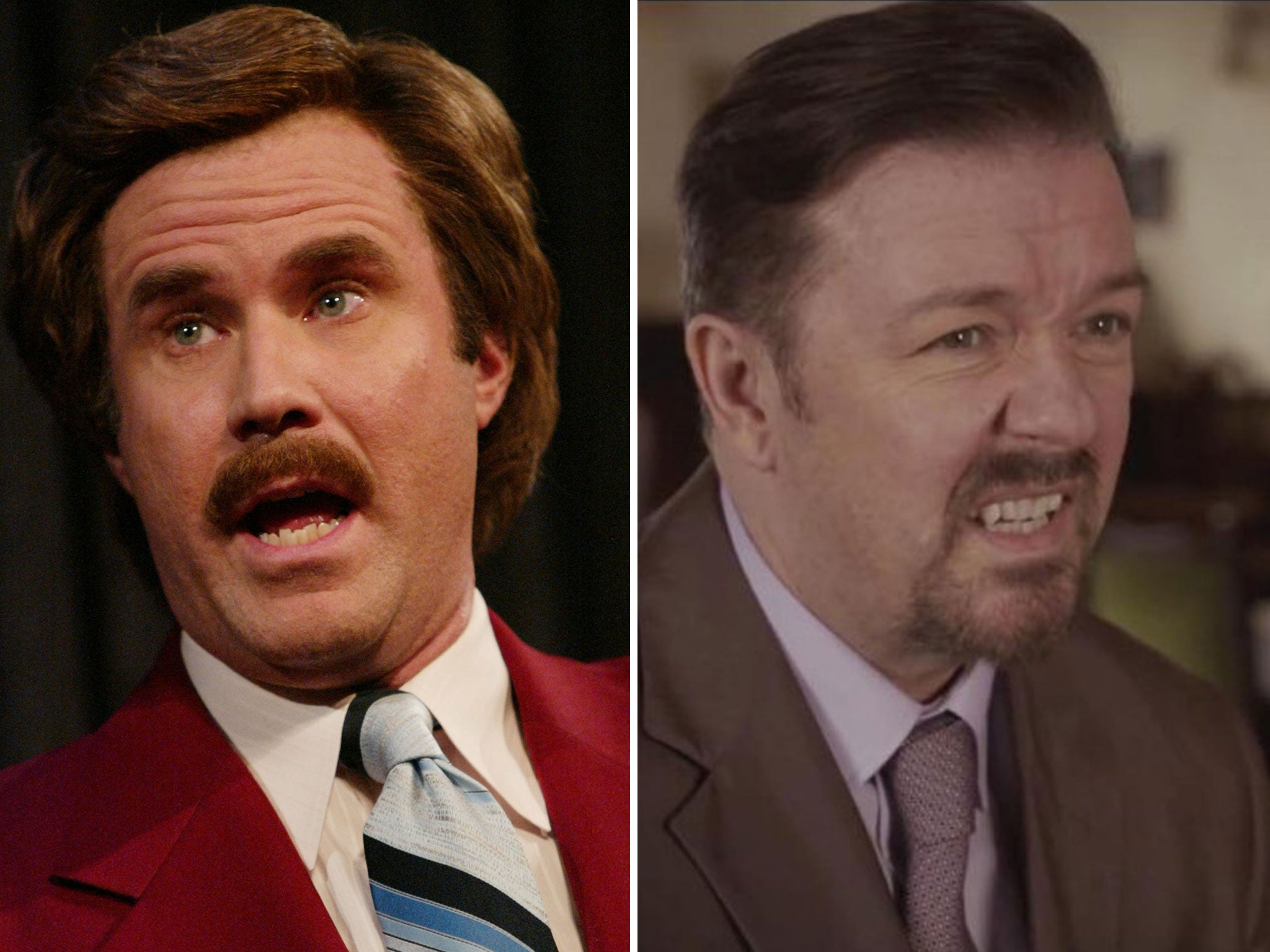 Will Ferrell will return as Ron Burgundy (left) and Ricky Gervais as David Brent (right) for tonight's Comic Relief