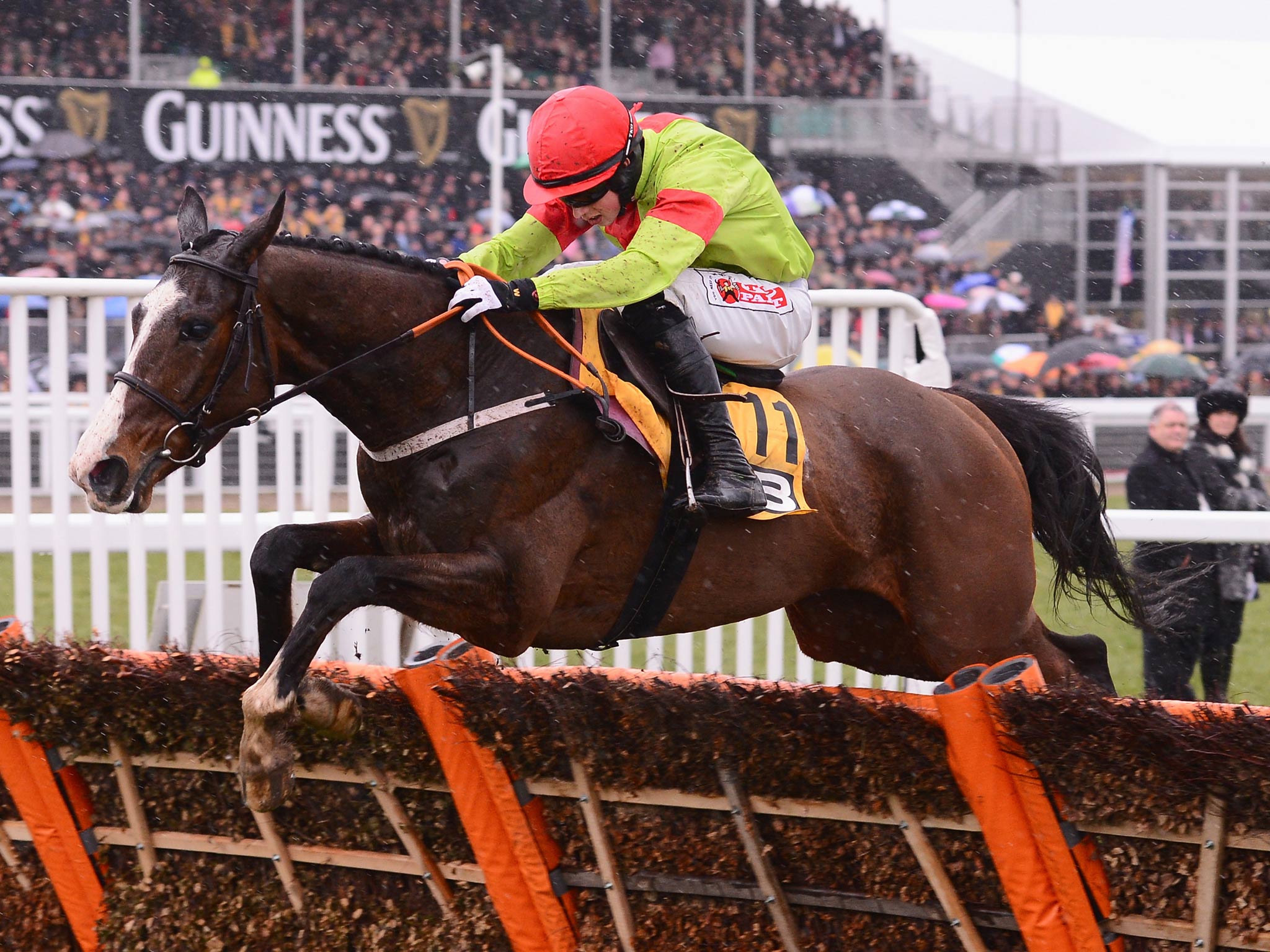 Bryan Cooper guides Our Conor over the last to victory in the JCB Triumph Hurdle at Cheltenham
