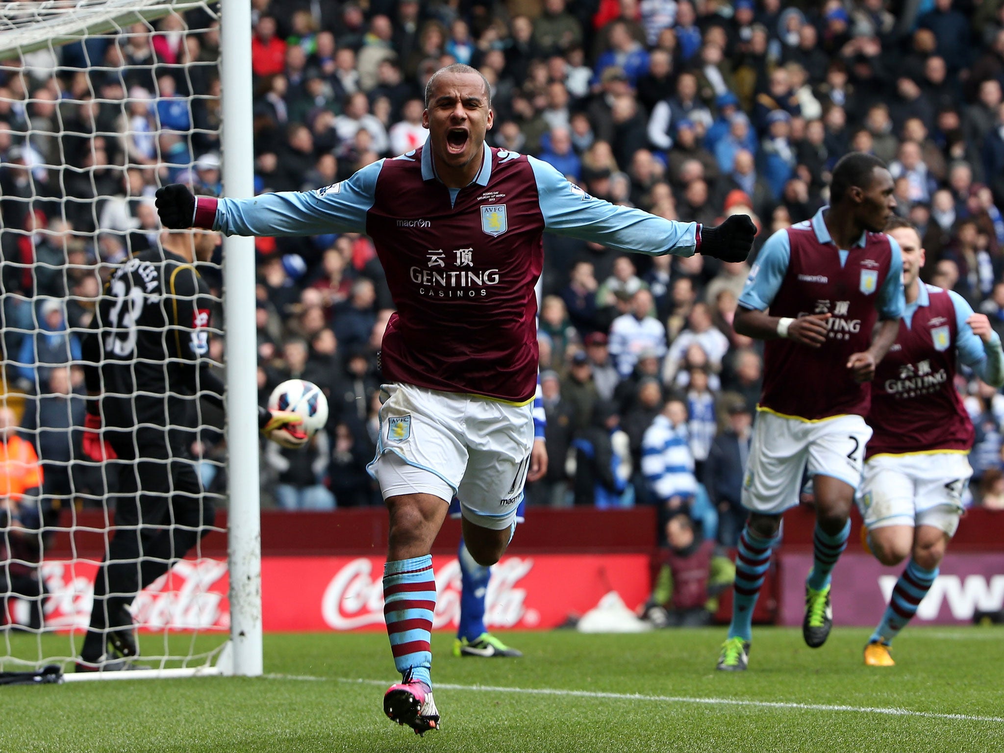 Gabriel Agbonlahor of Aston Villa celebrates after his scores