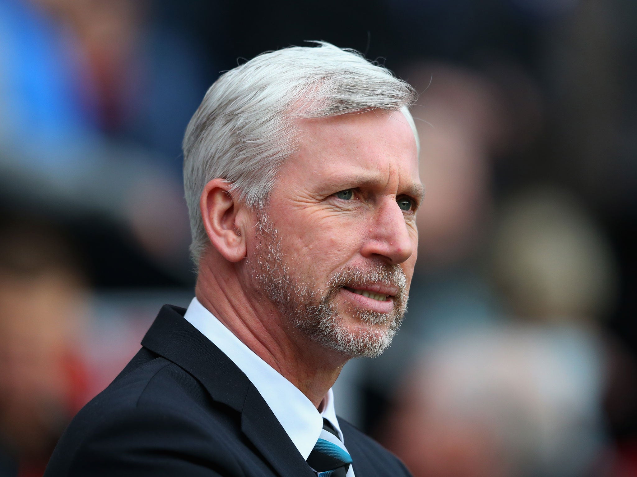 Newcastle United Manager Alan Pardew looks on prior to the Barclays Premier League match between Wigan Athletic and Newcastle United