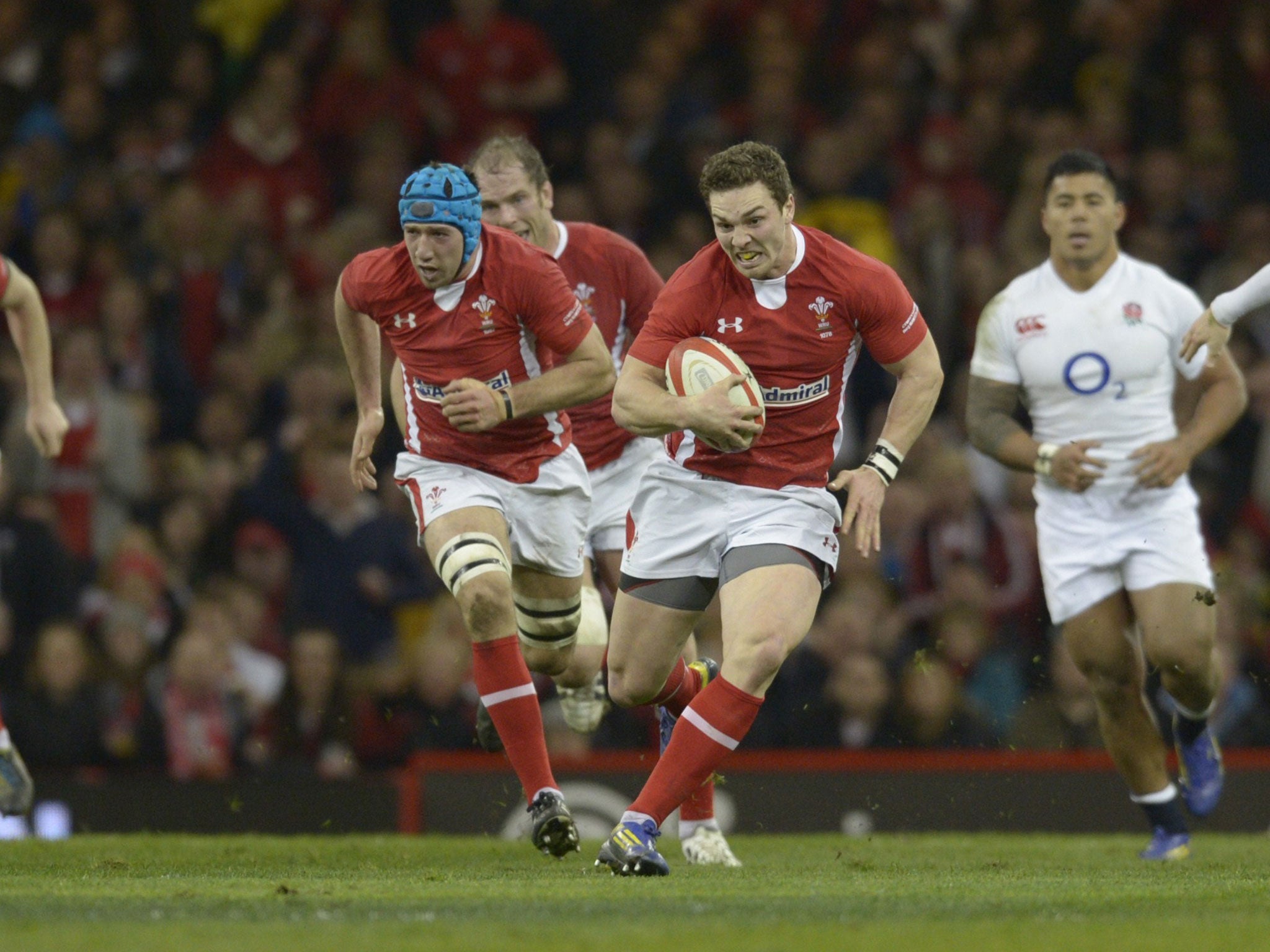 George North makes a break during the record-breaking win for Wales