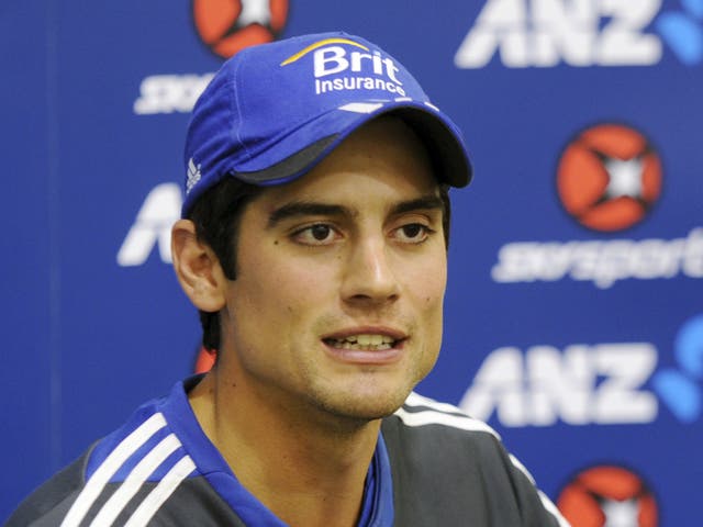 England's captain Alastair Cook attends a press conference after rain cancelled their match against New Zealand