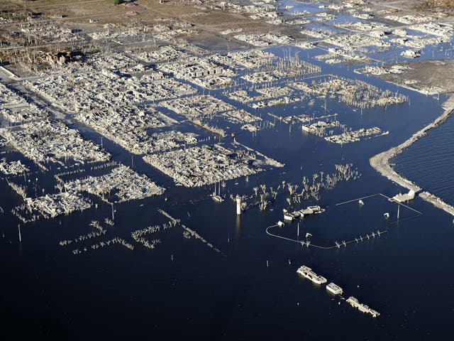 Aerial picture of Lago Epecuen village, some 600 km southwest of Buenos Aires