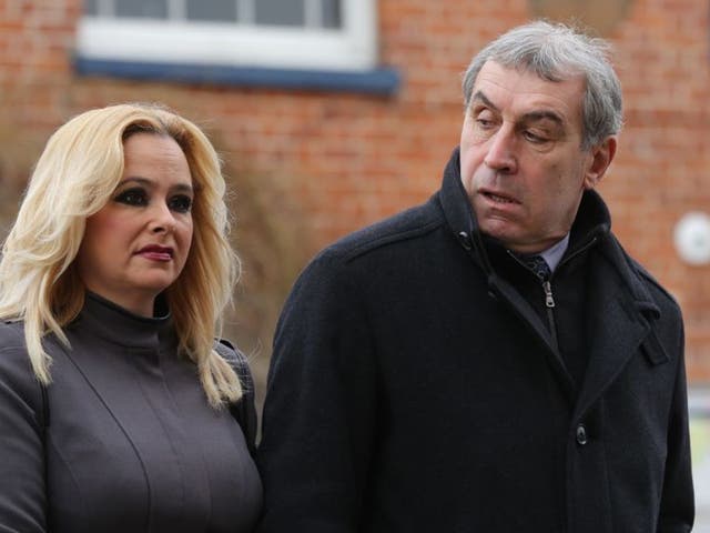 Former England Goalkeeper Peter Shilton arrives at Colchester Magistrates Court in Essex with his girlfriend Stephanie Hayward