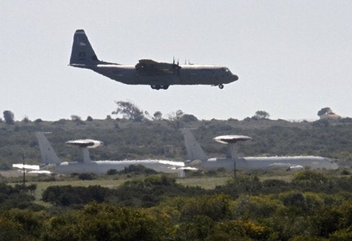 A RAF plane lands today at the Akrotiri airbase on Cyprus