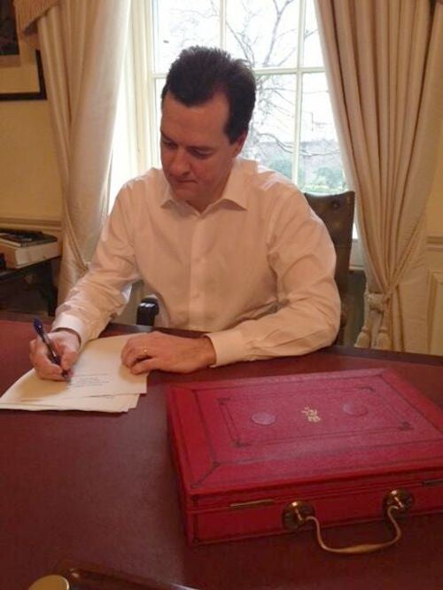 Britain's Chancellor of the Exchequer, George Osborne, works on his budget in central London, in this picture provided by @George_Osborne