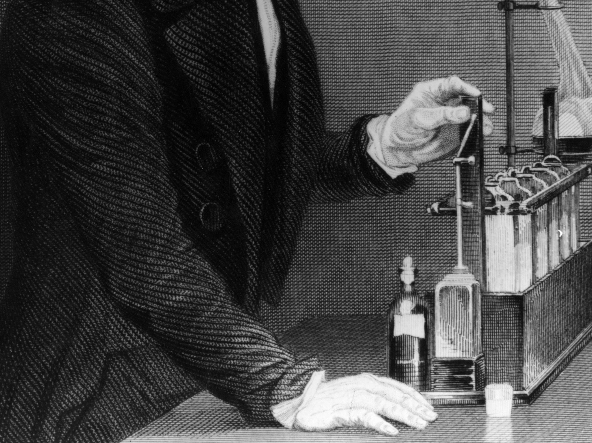 Detail from an illustration depicting Chemist and physicist Sir Michael Faraday (1791 - 1867), creator of the classical field theory.