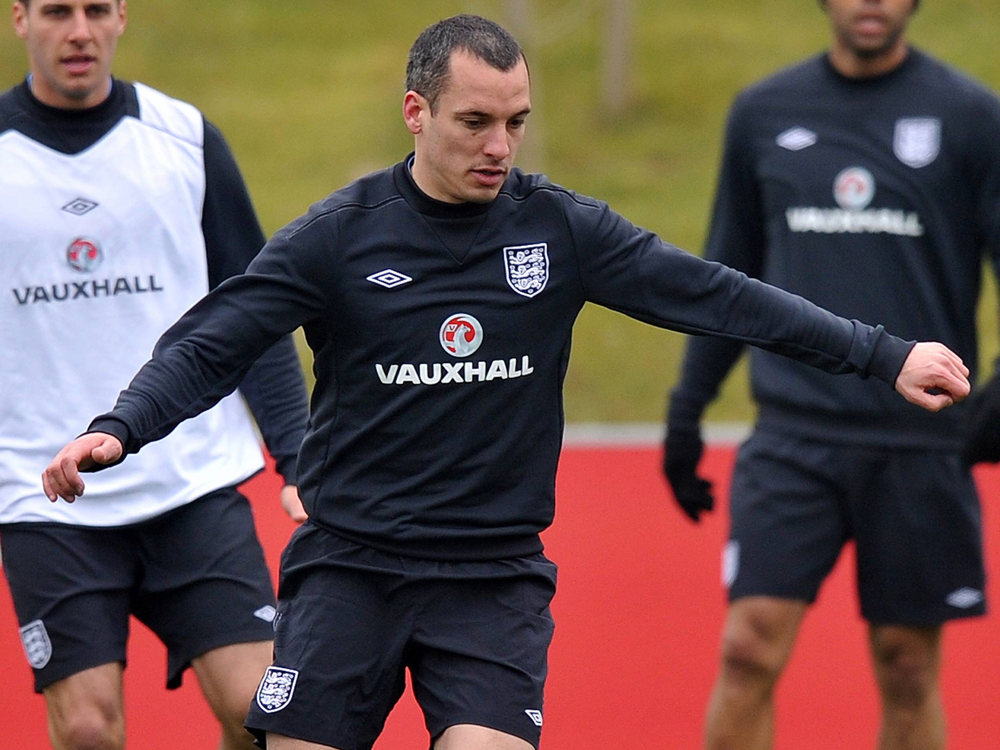 Leon Osman pictured training with England