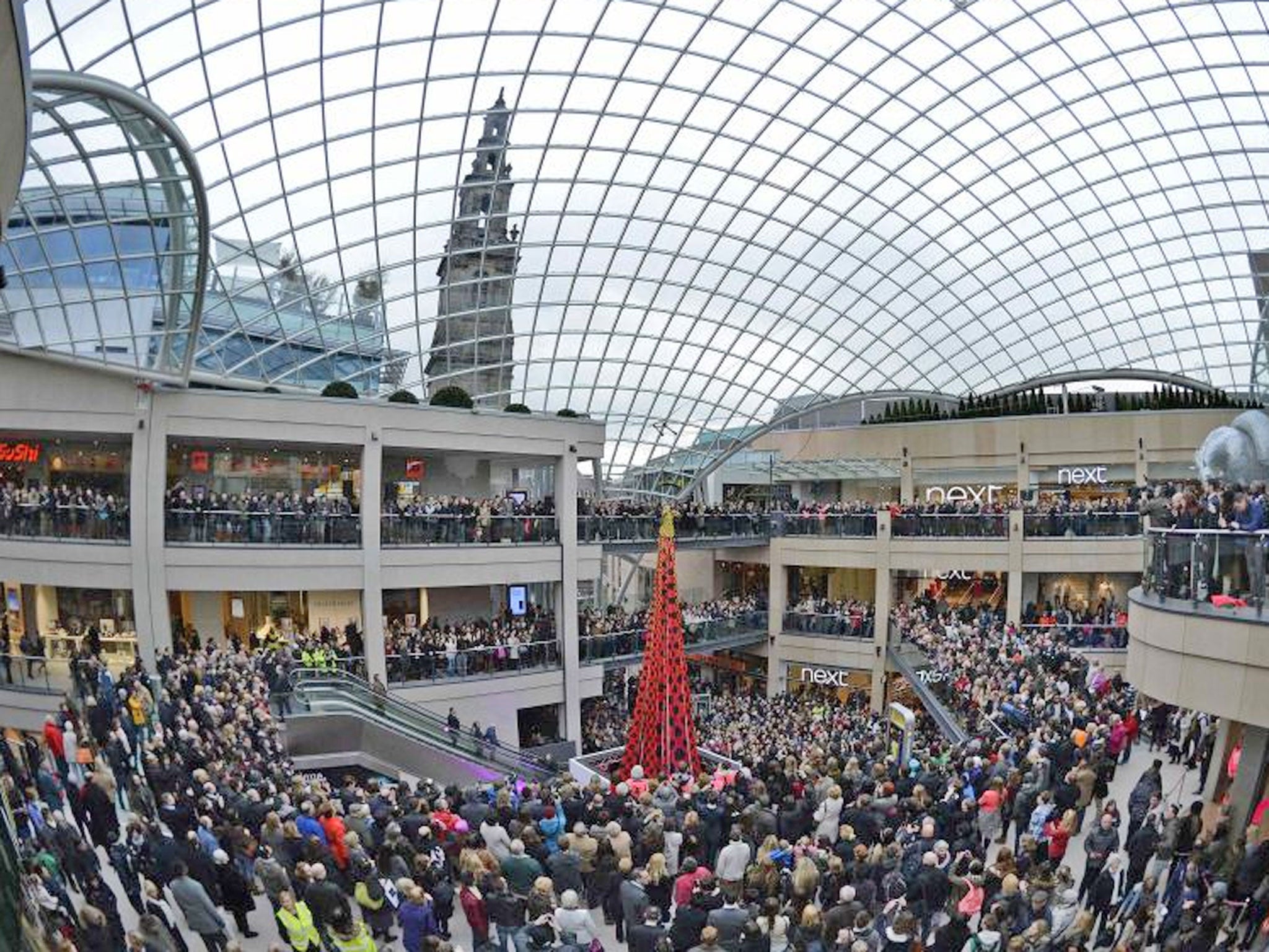 Shoppers walk in the newly opened Trinity Leeds shopping centre in Leeds today