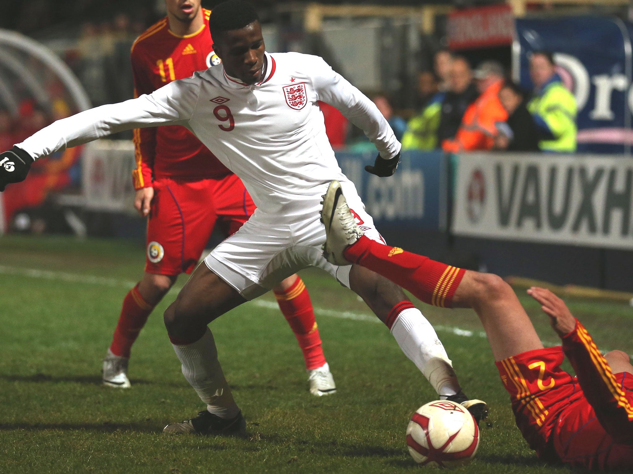Zaha, who opened the scoring for England, steals the ball