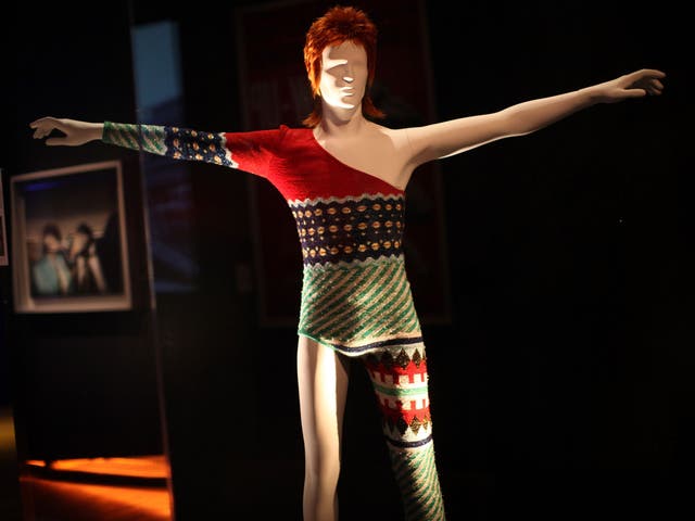 A costume designed by Japanese designer Kansai Yamamoto for David Bowie's Ziggy Stardust character is display at the Victoria and Albert museums' new major exhibition, 'British Design 1948-2012: Innovation In The Modern Age' on March 28, 2012 in London, England.