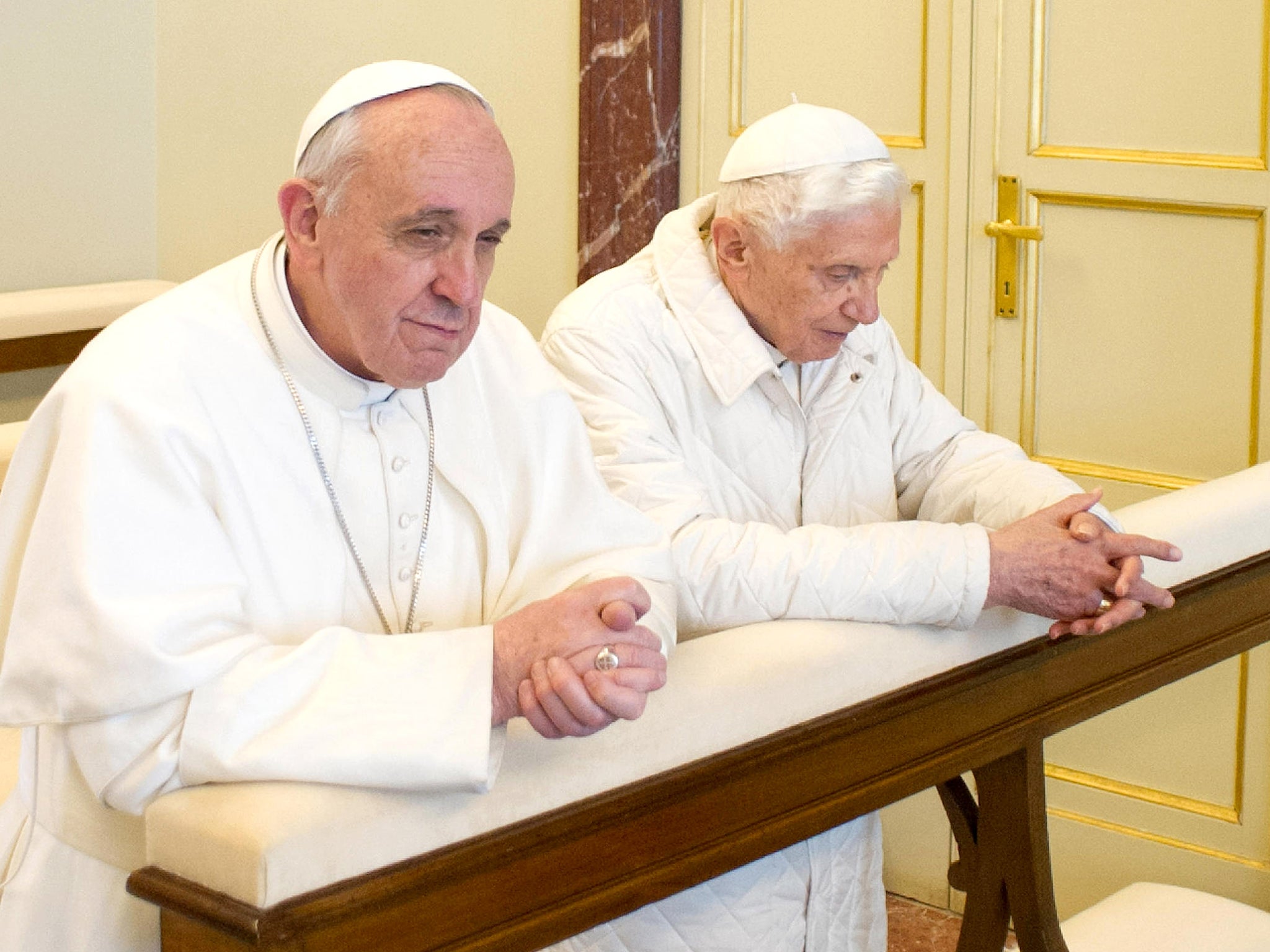 Pope Francis and Pope Emeritus Benedict XVI pray together at Castel Gandolfo