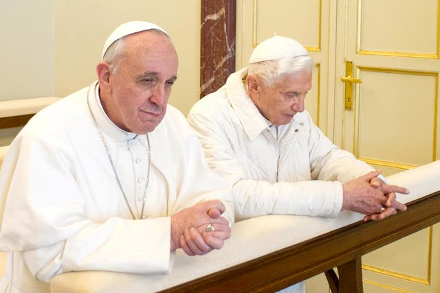 Pope Francis with his predecessor Pope Emeritus 