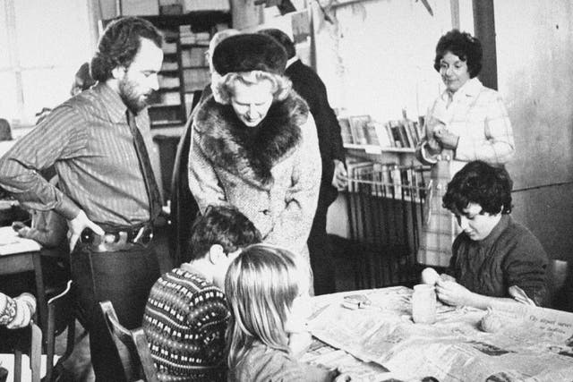 With the boss: Gillian Shephard, right, and Margaret Thatcher during a visit to a Norfolk school 