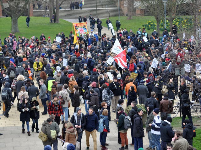 Students protesting sussex University outsourcing gather before the march