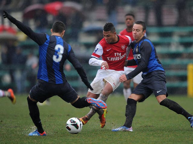 Hot prospect Serge Gnabry pictured against Inter Milan in the last 16 round