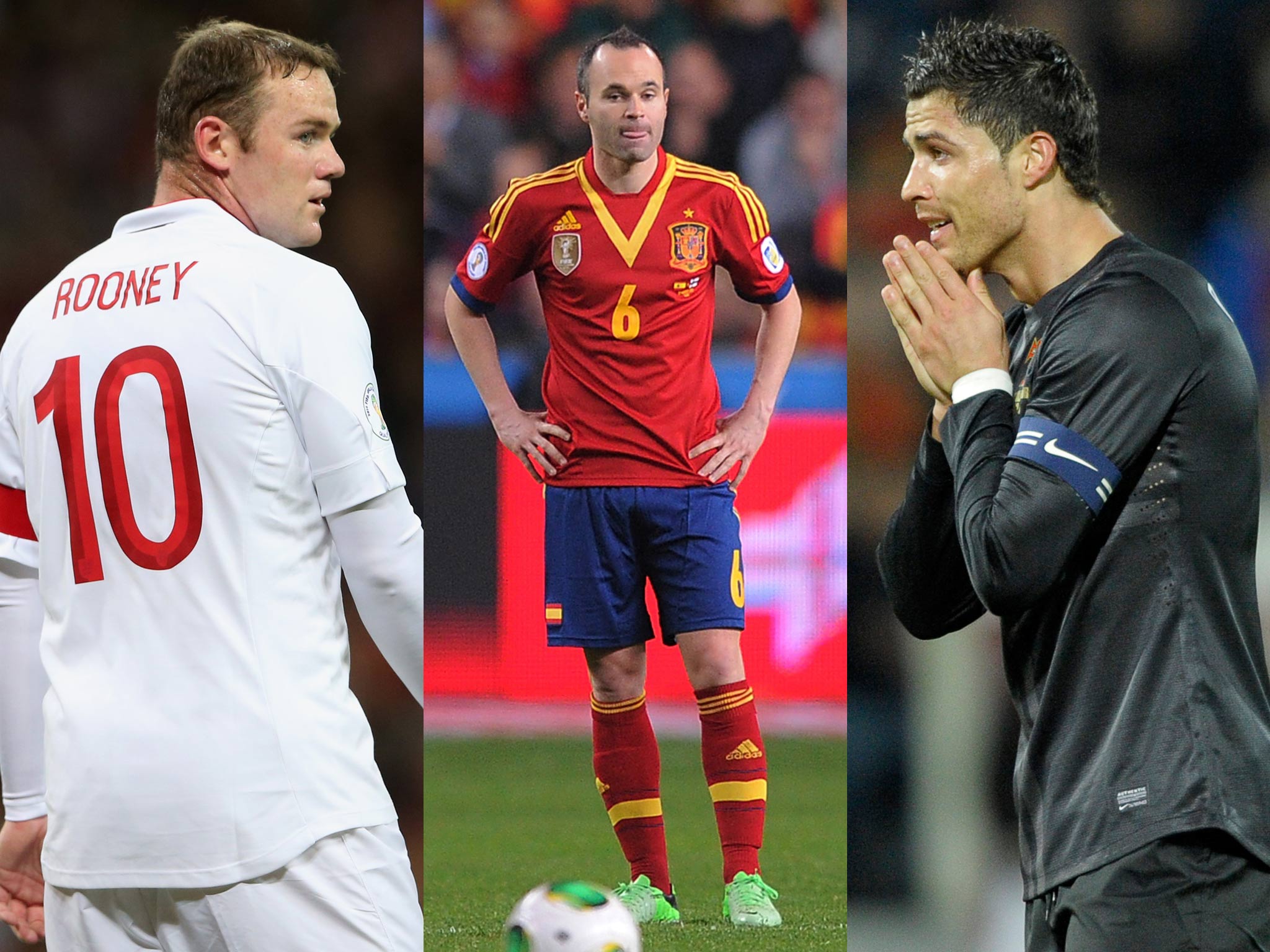 Wayne Rooney, Andres Iniesta and Cristiano Ronaldo