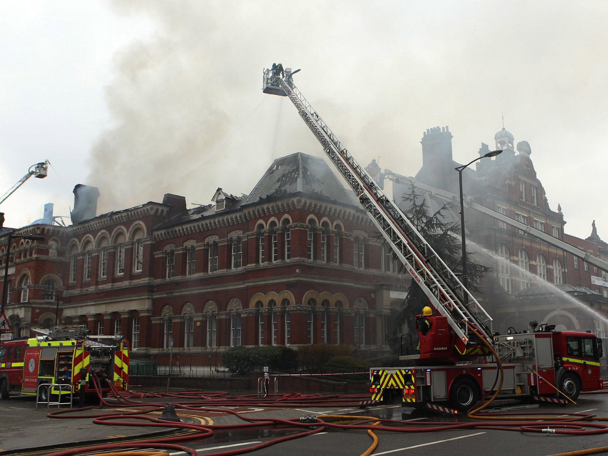 The roof of the Cuming Museum in Southwark on fire